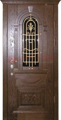 Железная дверь со стеклом и ковкой в классическом стиле ДСК-23 в Лосино-Петровсом